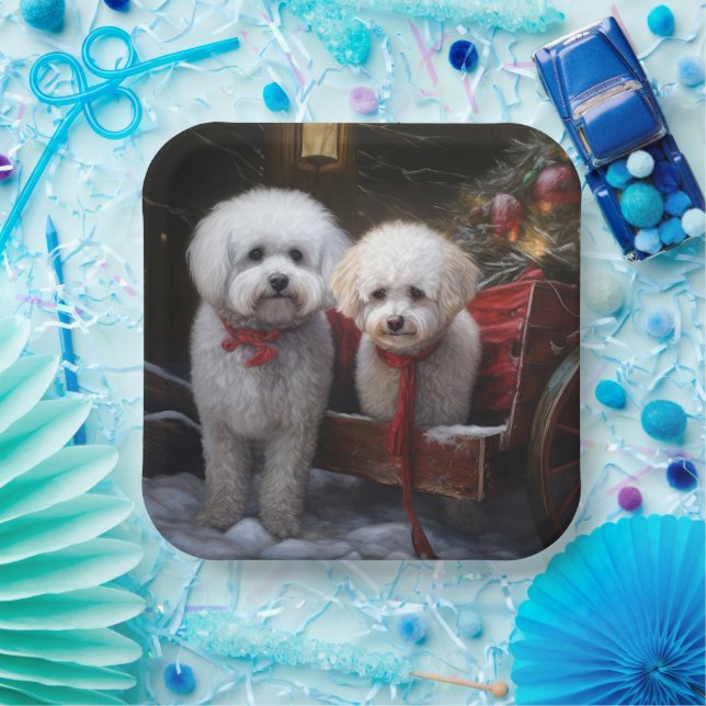 Plato De Papel Decoración de los Navidades de Bichon Frise Snowy  (Fiesta)