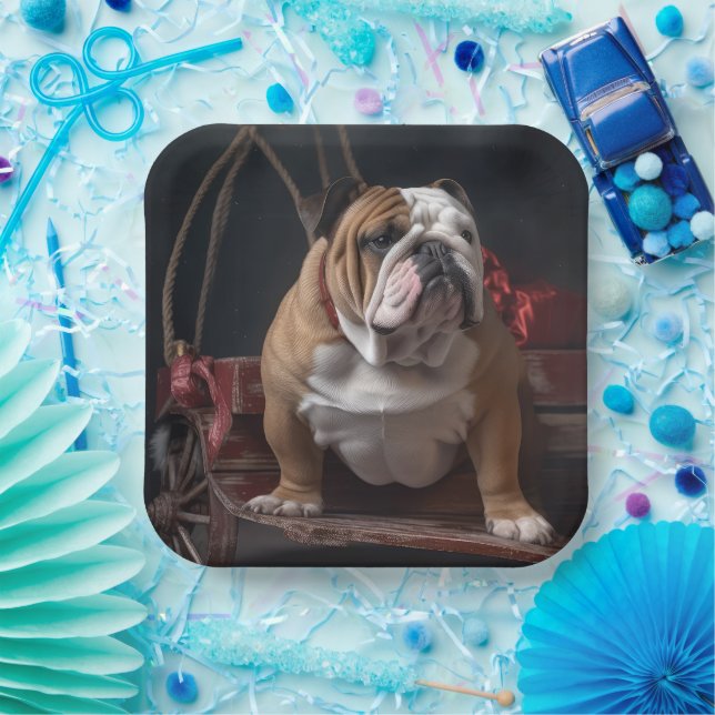 Plato De Papel Decoración de los Navidades de bulldog Snowy Sleig (Fiesta)