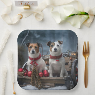 Plato De Papel Decoración de Navidad de Trineo Nevado Jack Russel