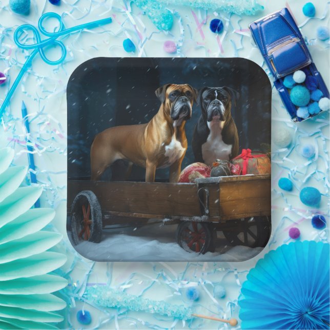 Plato De Papel Decoración de Navidades Boxer Snowy Sleigh (Fiesta)