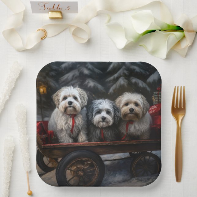 Plato De Papel Decoración de Navidades Havanese Snowy Sleigh (Boda)