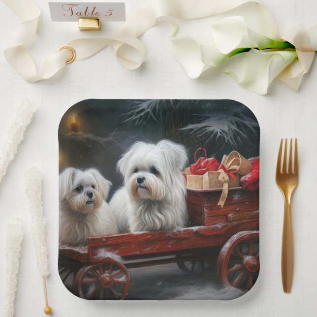 Plato De Papel Decoración de Navidades malteses Snowy Sleigh (Boda)