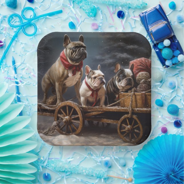 Plato De Papel Decoración de Navidades Snowy Sleigh Bulldog franc (Fiesta)