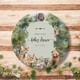 Plato De Papel Decoración del bosque de Woodland Adventure Green