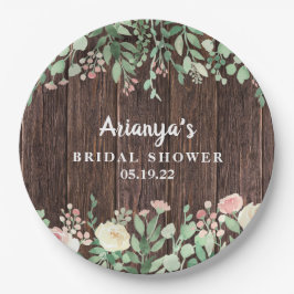 Plato De Papel Decoración nupcial floral de madera rústica de la