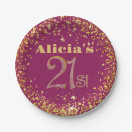 Plato De Papel Decoraciones de 21 años Fiesta Oro Rosa moderno