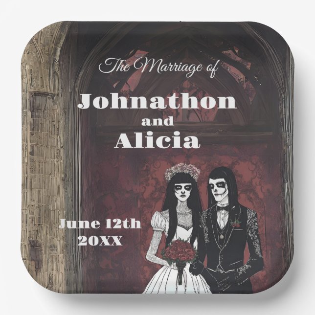Plato De Papel Decoraciones de mesa de boda estilo gótico oscuro  (Anverso)