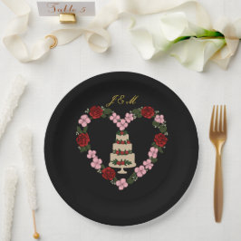 Plato De Papel Décoration de gâteau noire avec un cœur de rose