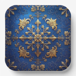 Plato de Papel Decorativo Azul de Navidad