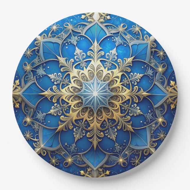 Plato de Papel Decorativo Azul de Navidad (Anverso)
