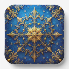 Plato de Papel Decorativo Azul de Navidad