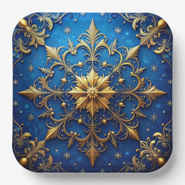 Plato de Papel Decorativo Azul de Navidad (Anverso)
