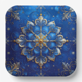 Plato de Papel Decorativo Azul de Navidad