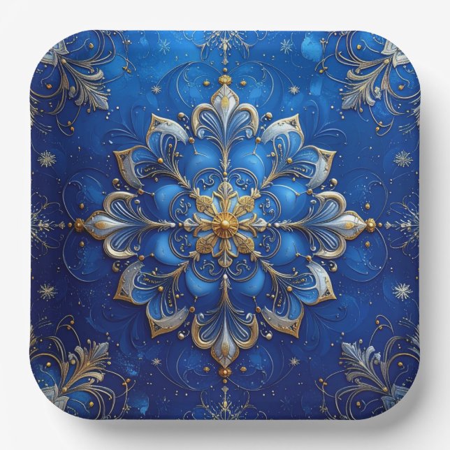 Plato de Papel Decorativo Azul de Navidad (Anverso)