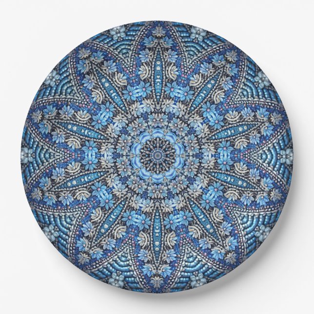 Plato de Papel Decorativo Azul de Navidad (Anverso)