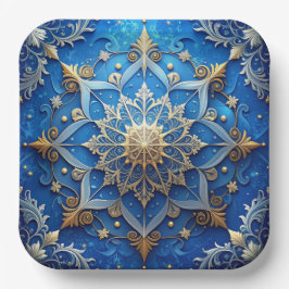 Plato de Papel Decorativo Azul de Navidad