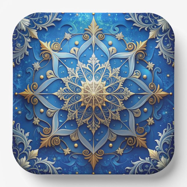 Plato de Papel Decorativo Azul de Navidad (Anverso)
