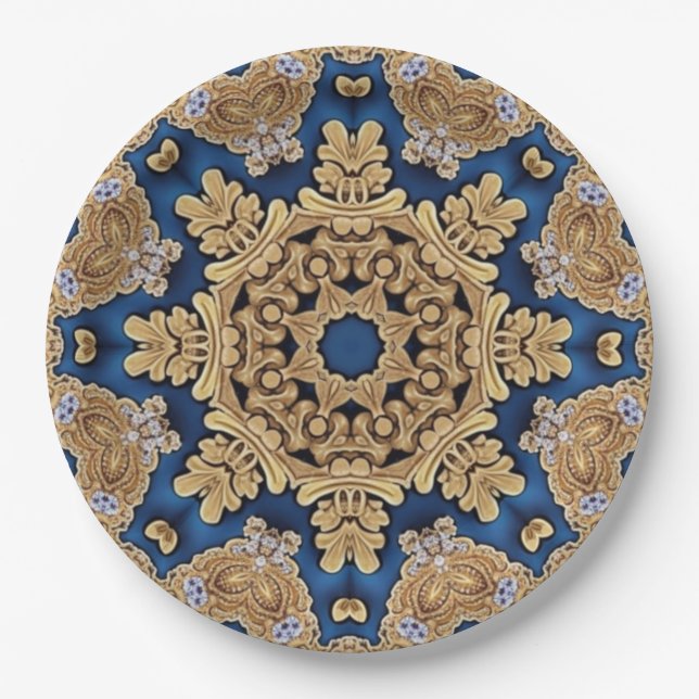 Plato de papel decorativo azul dorado (Anverso)