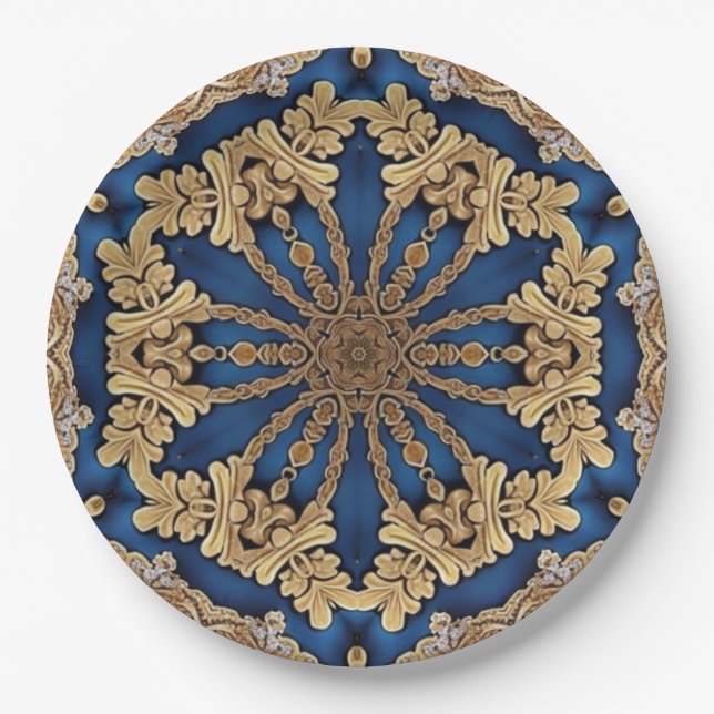 Plato de papel decorativo azul dorado (Anverso)