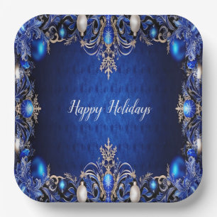 Plato de papel decorativo azul para fiestas