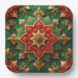 Plato de Papel Decorativo Navideño Verde Rojo