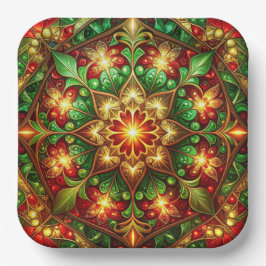 Plato de Papel Decorativo Navideño Verde Rojo