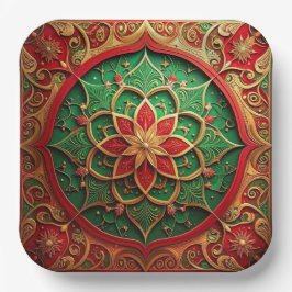 Plato de Papel Decorativo Navideño Verde Rojo