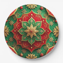 Plato de Papel Decorativo Navideño Verde Rojo