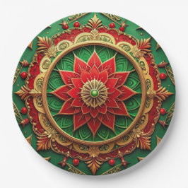 Plato de Papel Decorativo Navideño Verde Rojo