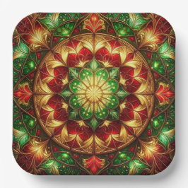 Plato de Papel Decorativo Navideño Verde Rojo