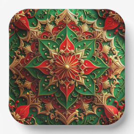 Plato de Papel Decorativo Navideño Verde Rojo
