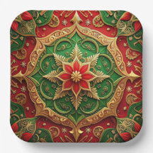 Plato de Papel Decorativo Navideño Verde Rojo