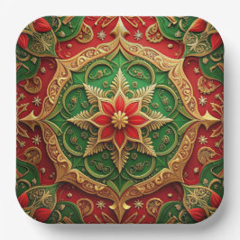Plato de Papel Decorativo Navideño Verde Rojo