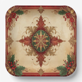 Plato de Papel Decorativo Rojo de Navidad