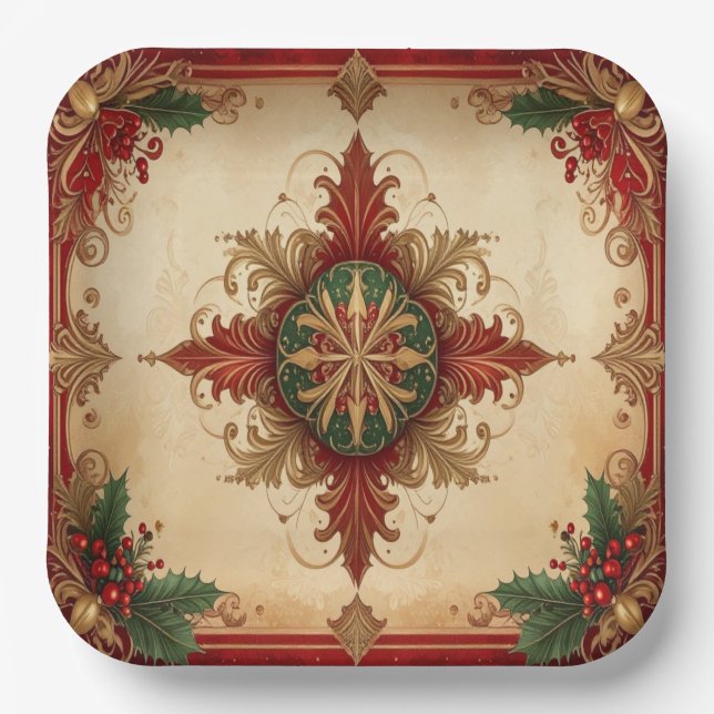Plato de Papel Decorativo Rojo de Navidad (Anverso)