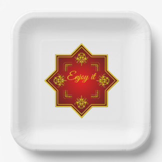 Plato de papel decorativo rojo dorado Disfrútalo