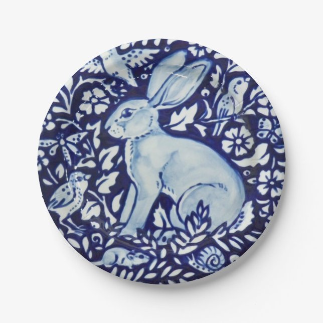 Plato De Papel Dedham Cobalt Blue Rabbit Placa de papel de jardín (Anverso)