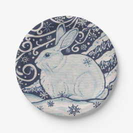 Plato De Papel Dedham Delft Blue & White de conejo de invierno