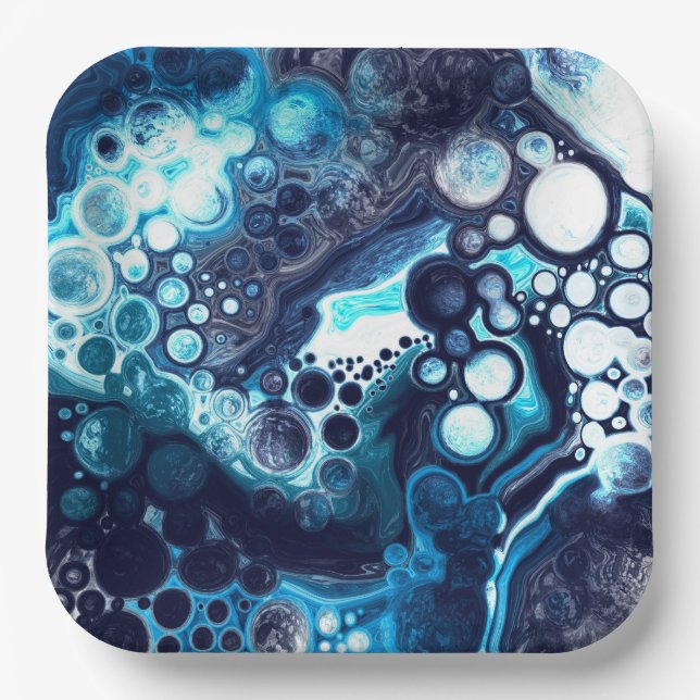 Plato De Papel Deep Blue and White Marble Fluid Art (Anverso)