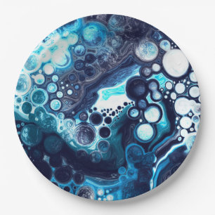 Plato De Papel Deep Blue and White Marble Fluid Art