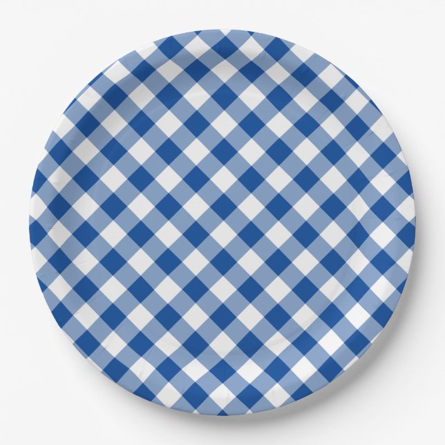 Plato De Papel Deep Blue Gingham Country Wedding (Anverso)