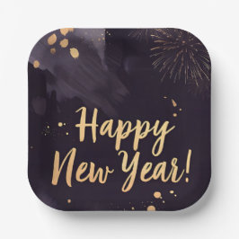 Plato De Papel Deep Purple Strokes-New Year's Card