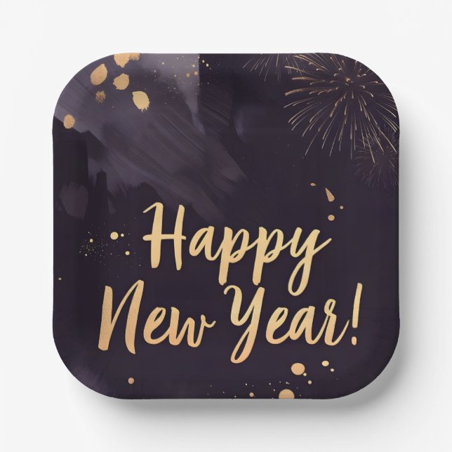Plato De Papel Deep Purple Strokes-New Year's Card (Anverso)