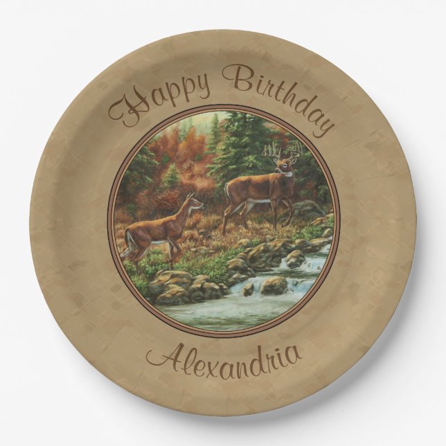 Plato De Papel Deer and Stream Waterfall Tan (Anverso)
