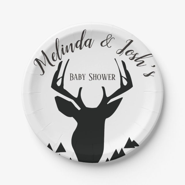 Plato De Papel Deer Antler Buck Wild Baby Shower (Anverso)