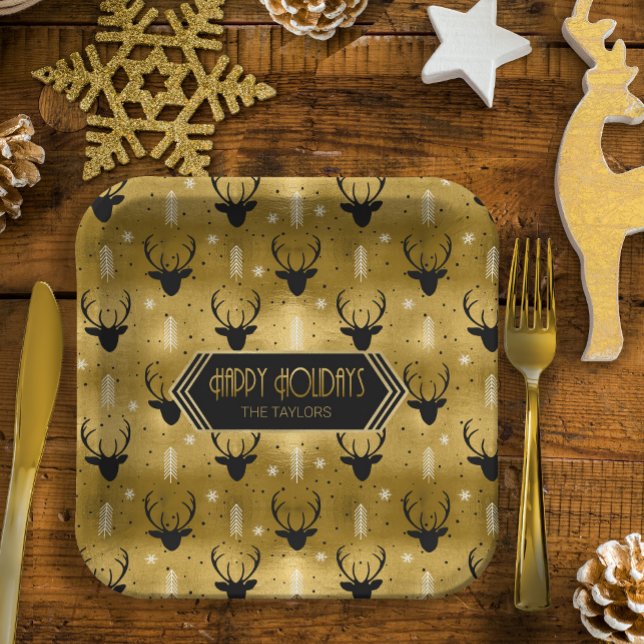 Plato De Papel Deer Antlers Flechas Navidades Patrón de oro ID861 (Subido por el creador)