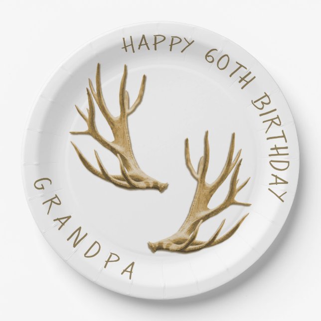 Plato De Papel Deer Antlers Hunter Birthday Personalized Placas (Anverso)