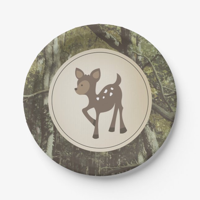 Plato De Papel Deer Camouflage Baby Shower (Anverso)