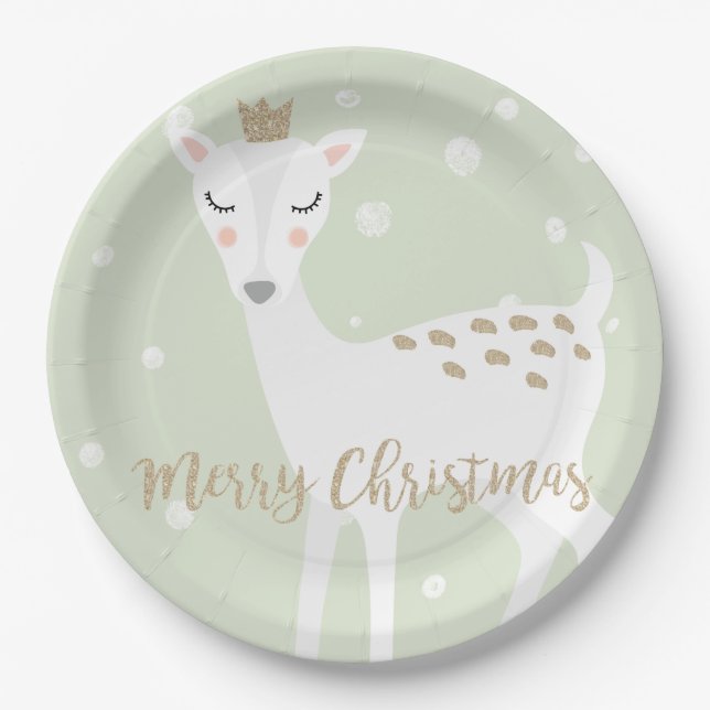 Plato De Papel Deer cutto | Sage Green | NAVIDADES (Anverso)