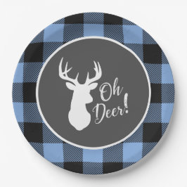 Plato De Papel Deer Hunding Lodge Baby Shower Antlers Boy Blue